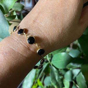 Vintage SAL Swarovski bracelet Bezel Set Black with Gold Tone chain
